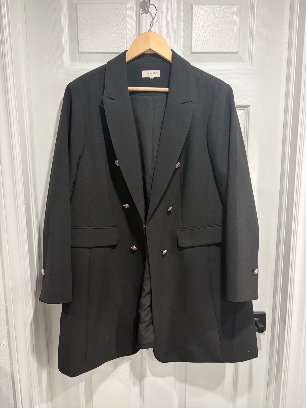 Laura Plus Black Blazer Jacket with Decorative Gold Detail Classic